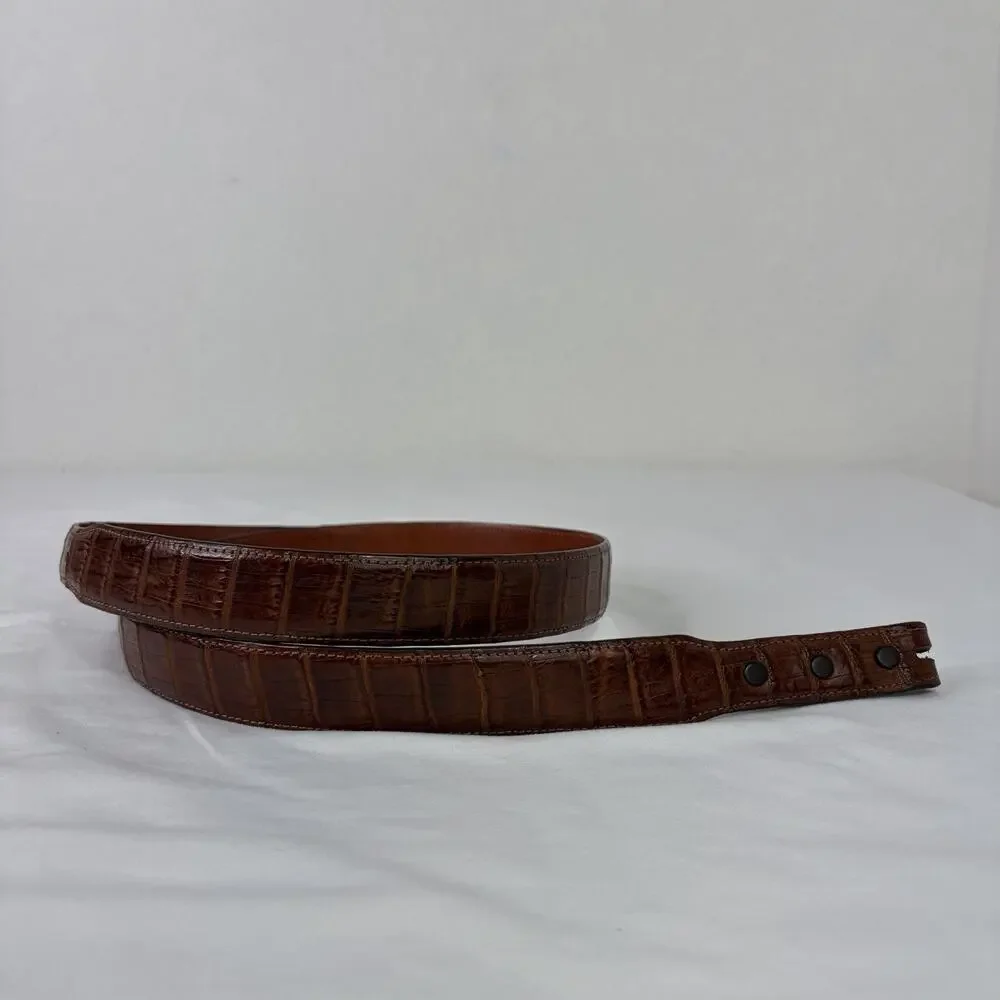 Alexander’s Belts & Buckles Crocodile Brown Belt BLANK Size 40 Sterling Silver